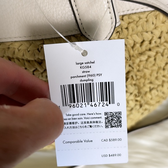 NWT💃Kate Spade Dumpling Straw Large Satchel Bag, Parchment - Picture 12 of 12